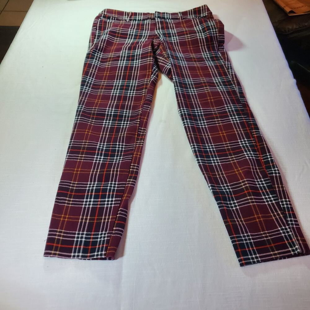 Old Navy Womens Size 2 Pixie Pants Red Plaid Mid Rise Ankle Skinny Stretch